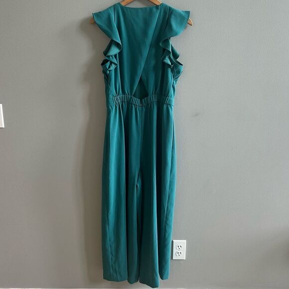 J. Crew Janet Jumpsuit in Crepe Green Size 8 Teal Pantsuit Romper Ruffle Sleeve - Picture 8 of 15